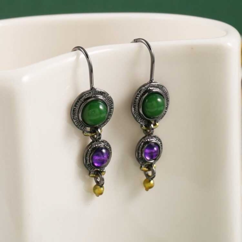 Vintage Jewelry Green Stone Hook Earrings Women Wedding Engagement Earri…